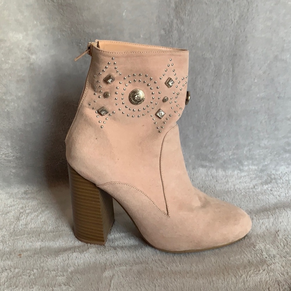 Nude booties with silver embellishments